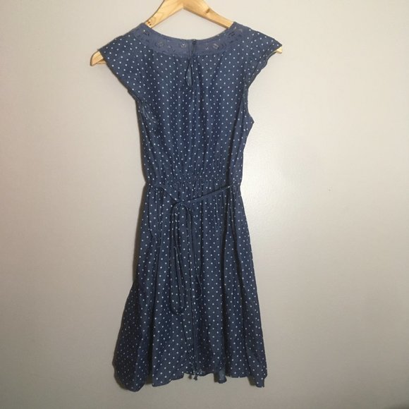 VTG Y2K dELiA*s Lace Cotton Blue & White Polka Dot Dress RARE Vintage Midi Mini - Picture 5 of 16